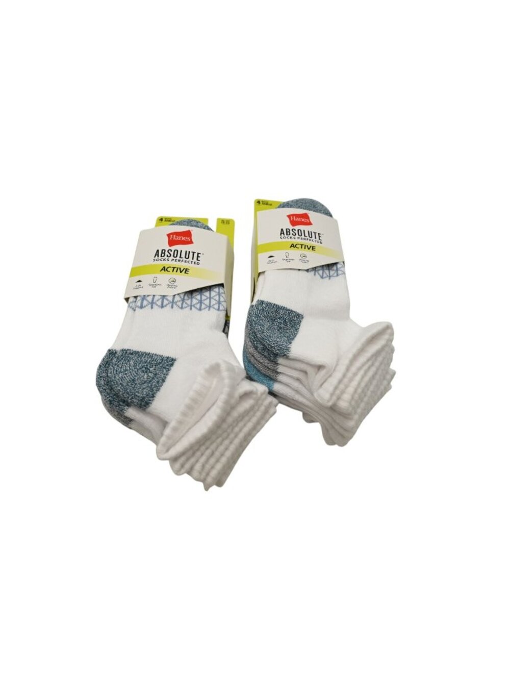 NIP Hanes Absolute Socks Lot of 2 4 Pack Perfected Active Sz L 3-9 Ankle White